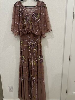 ASOS DESIGN Embellished Batwing  Maxi Dress with Floral art work in Pink